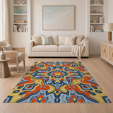 Vibrant Blue-Orange Mandala Geometric Area Rug