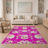 Vibrant Pink Yellow Floral Area Rug