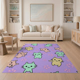 Kawaii Cartoon Cats Purple Area Rug