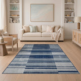 Blue and Teal Navy Grey Striped Geometric Area Rug