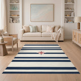 Navy Striped Compass Area Rug