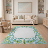 Teal Floral Vintage Border Area Rug
