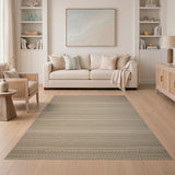 Textured Beige Stripe Boho Area Rug