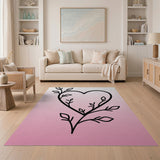 Romantic Vine Leaf Heart Pink Area Rug