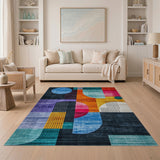 ODIKA Modern Abstract Geometric Washable Area Rug, Low Pile Non-Slip Carpet