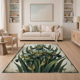 Vintage Green Iris Blooms Area Rug