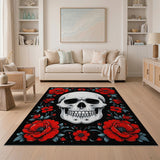 Red Poppy Skull Floral Area Rug