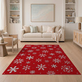 Festive Red Snowflake Pattern Geometric Modern Area Rug