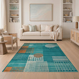 Abstract Teal Geometric Abstract Area Rug