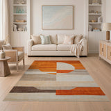 Orange Geometric Sun Abstract Area Rug