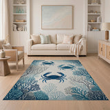 Teal Crab Coral Coastal Area Rug
