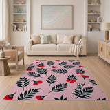 Pink Cherry Leaf Fruit Pattern Area Rug