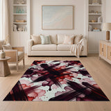 Abstract Red Black Brushstroke Floral Area Rug