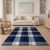 Navy Grey Plaid Area Rug