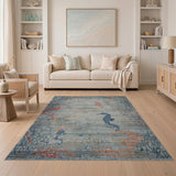 Seahorse Coral Blue Teal Coastal Rug