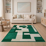 Geometric Modern Green Emerald Green Geometric Block Area Rug