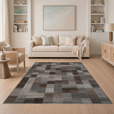 Grey Textured Patchwork Geometric Area Rug