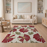 Red Fan and Frond Pattern Area Rug