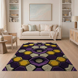 Purple Yellow 3D Hexagon Geometric Area Rug