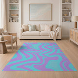Wavy Purple Teal Abstract Area Rug