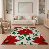 Red Festive Red Poinsettia Floral Area Rug
