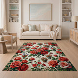 Red Vintage Red Roses Floral Area Rug