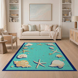 Coastal Beach Teal Seashell Starfish Coastal Area Rug