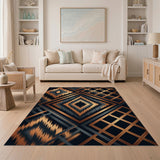 Black Gold Diamond Lattice Geometric Rug