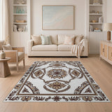Beige and Neutral Ornate Beige Floral Persian Area Rug