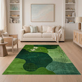 Emerald Green Abstract Organic Shapes Area Rug with White Blooms