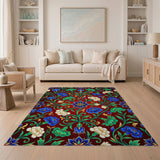 Exquisite Blue Floral on Crimson Vine Area Rug