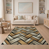 Tan Brown Woven Geometric Area Rug