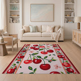 Pink Cherry Fruit Pattern Pink Area Rug