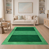 Green Emerald Green Plaid Geometric Area Rug