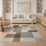 Modern Grey Beige Geometric Block Area Rug