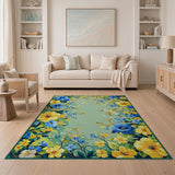 Vibrant Blue Yellow Hibiscus Floral Area Rug