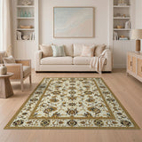 Beige and Neutral Traditional Persian Cream Gold Floral Persian Area Rug
