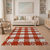 Bold Red White Geometric Area Rug