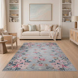 Vintage Blush Pink Peony Grey Area Rug