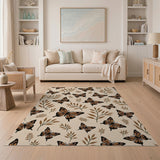 Monarch Butterfly Leaf Pattern Beige Area Rug