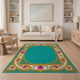 Ornate Teal Lotus Gold Border Rug