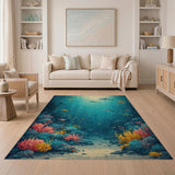 Vibrant Underwater Coral Reef Rug with Sharks Fish