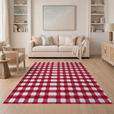 Red White Gingham Checkered Area Rug