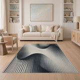Modern Wavy Black White Geometric Area Rug