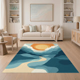 Blue Teal Sunset Path Washable Area Rug