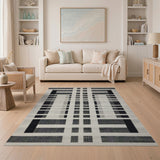 Black and White Geometric Grid Black White Area Rug