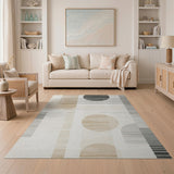 Beige and Neutral Beige Grey Geometric Abstract Area Rug