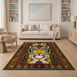 Bold Tiger Face Heritage Tribal Rug