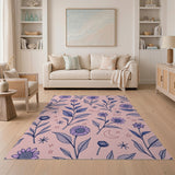 Celestial Purple Daisies Stars Pink Area Rug