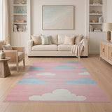 Playful Pixelated Clouds Pink Area Rug